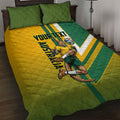 Personalized Australia Soccer Kangaroo Quilt Bed Set Australia Flag Athletic Mascot Boxing Kangaroo