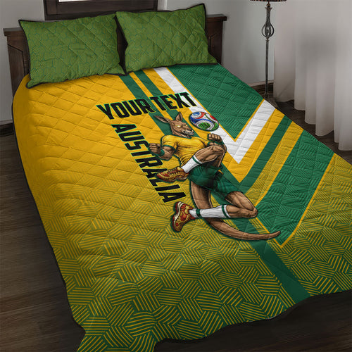 Personalized Australia Soccer Kangaroo Quilt Bed Set Australia Flag Athletic Mascot Boxing Kangaroo