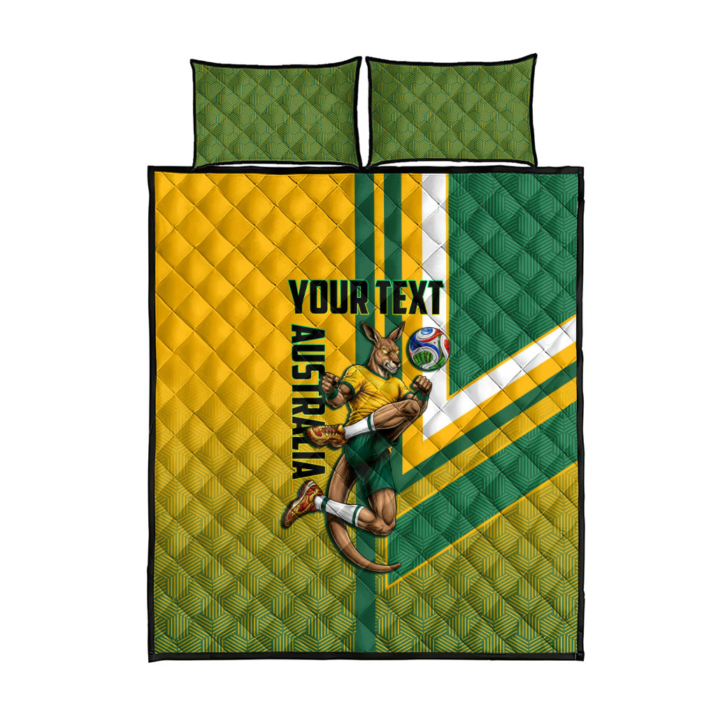 Personalized Australia Soccer Kangaroo Quilt Bed Set Australia Flag Athletic Mascot Boxing Kangaroo