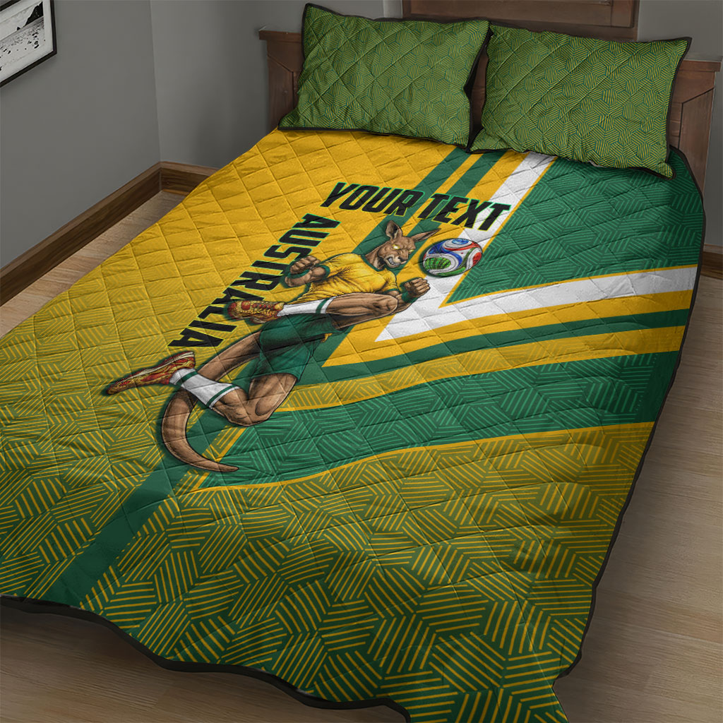Personalized Australia Soccer Kangaroo Quilt Bed Set Australia Flag Athletic Mascot Boxing Kangaroo