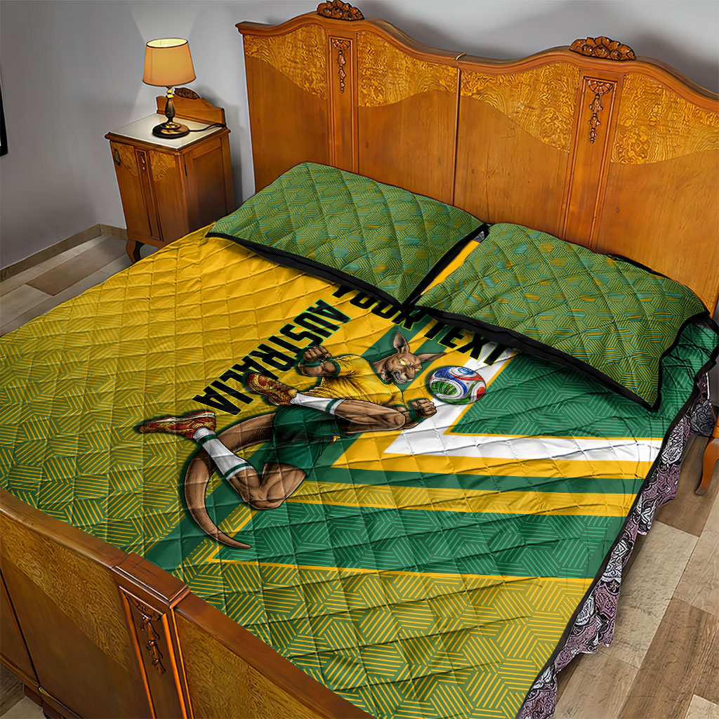 Personalized Australia Soccer Kangaroo Quilt Bed Set Australia Flag Athletic Mascot Boxing Kangaroo