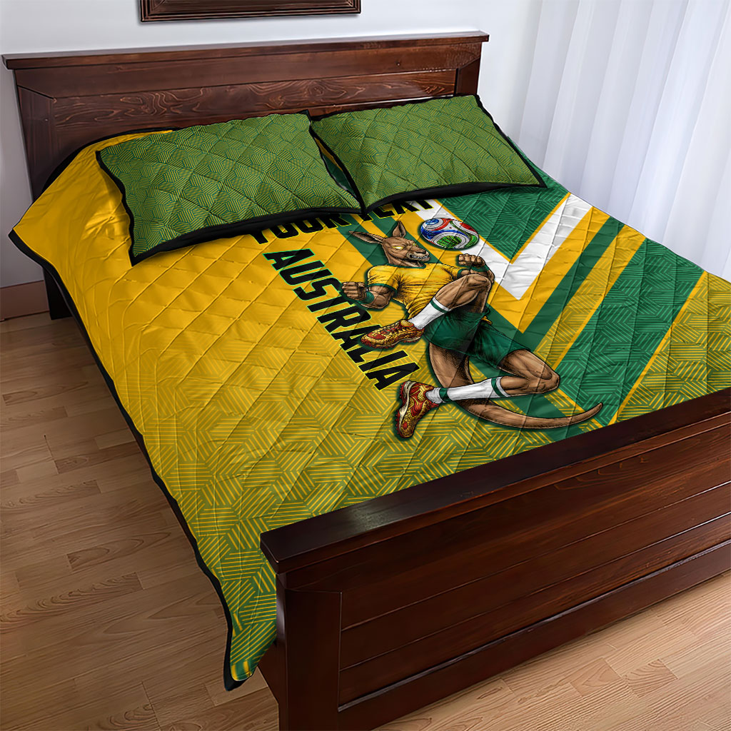 Personalized Australia Soccer Kangaroo Quilt Bed Set Australia Flag Athletic Mascot Boxing Kangaroo