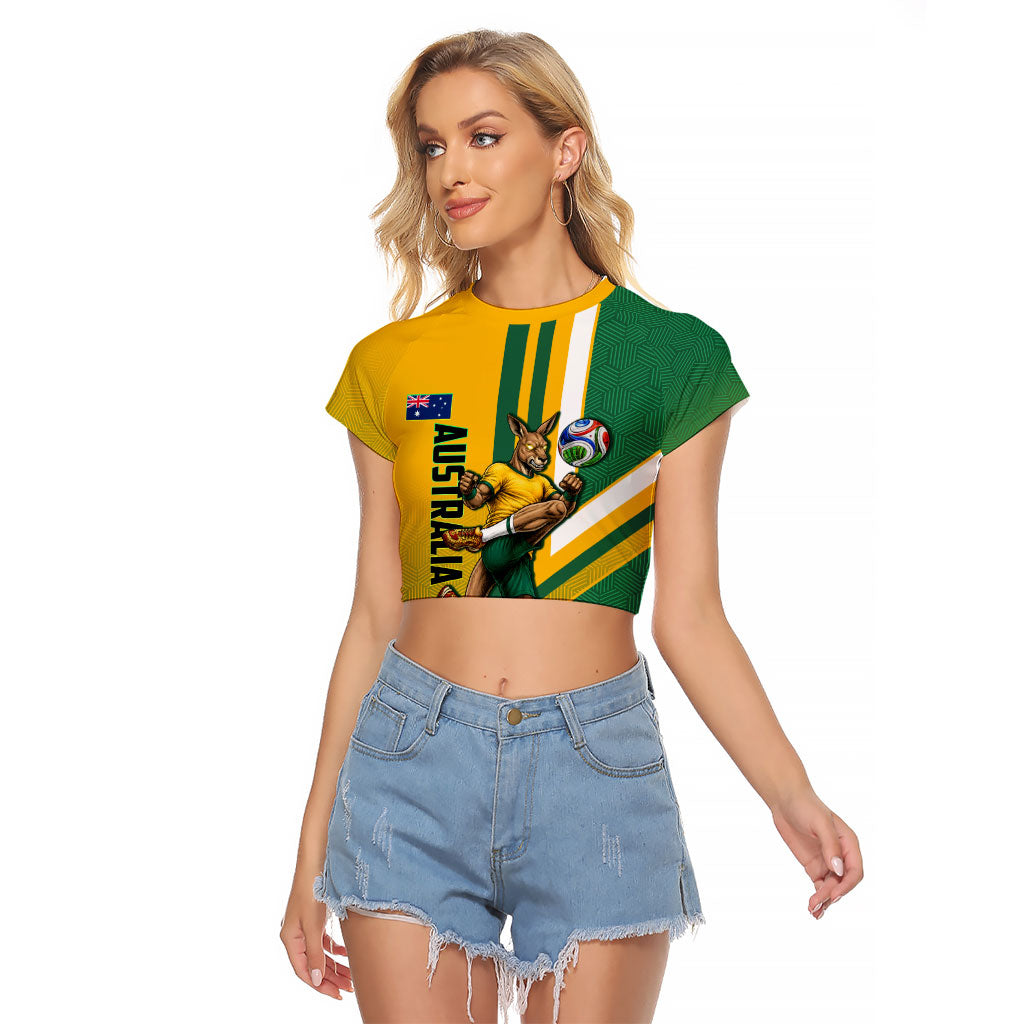 Personalized Australia Soccer Kangaroo Raglan Cropped T Shirt Australia Flag Athletic Mascot Boxing Kangaroo