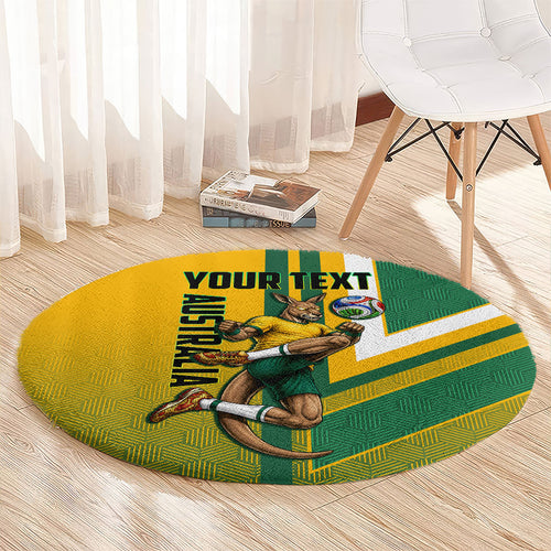 Personalized Australia Soccer Kangaroo Round Carpet Australia Flag Athletic Mascot Boxing Kangaroo