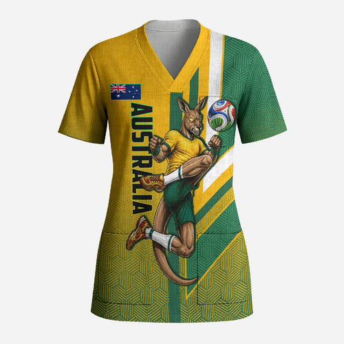 Personalized Australia Soccer Kangaroo Scrub Top Australia Flag Athletic Mascot Boxing Kangaroo