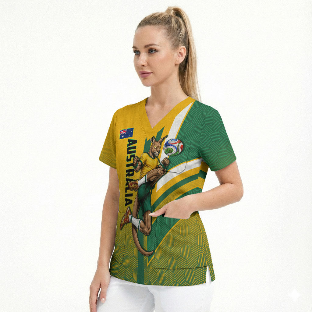 Personalized Australia Soccer Kangaroo Scrub Top Australia Flag Athletic Mascot Boxing Kangaroo