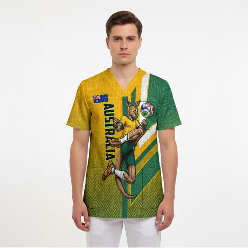 Personalized Australia Soccer Kangaroo Scrub Top Australia Flag Athletic Mascot Boxing Kangaroo
