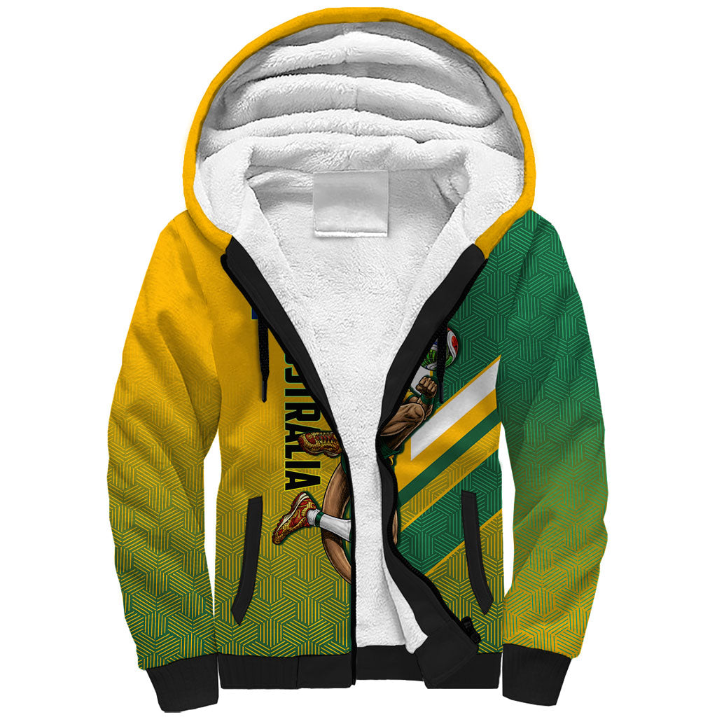 Personalized Australia Soccer Kangaroo Sherpa Hoodie Australia Flag Athletic Mascot Boxing Kangaroo