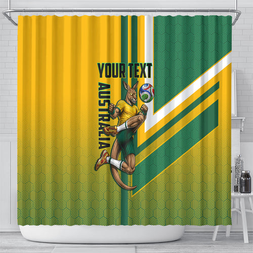 Personalized Australia Soccer Kangaroo Shower Curtain Australia Flag Athletic Mascot Boxing Kangaroo