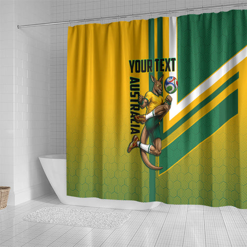 Personalized Australia Soccer Kangaroo Shower Curtain Australia Flag Athletic Mascot Boxing Kangaroo