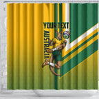 Personalized Australia Soccer Kangaroo Shower Curtain Australia Flag Athletic Mascot Boxing Kangaroo
