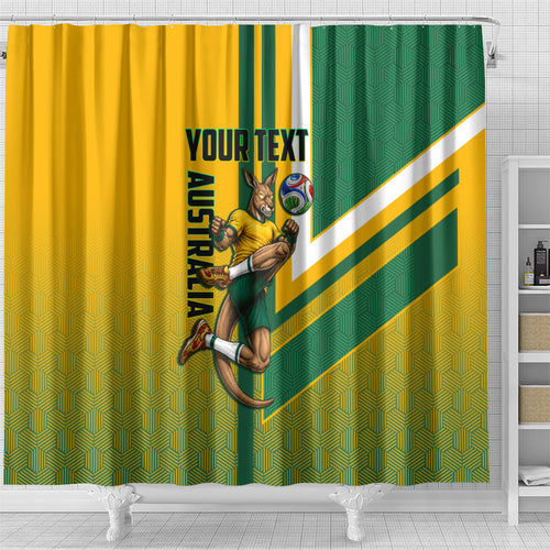 Personalized Australia Soccer Kangaroo Shower Curtain Australia Flag Athletic Mascot Boxing Kangaroo