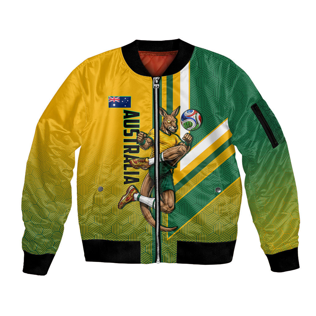 Personalized Australia Soccer Kangaroo Sleeve Zip Bomber Jacket Australia Flag Athletic Mascot Boxing Kangaroo
