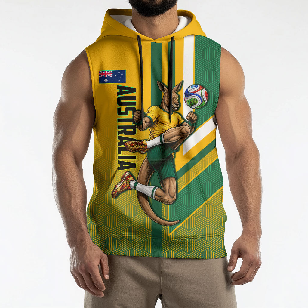 Personalized Australia Soccer Kangaroo Sleeveless Hoodie Australia Flag Athletic Mascot Boxing Kangaroo