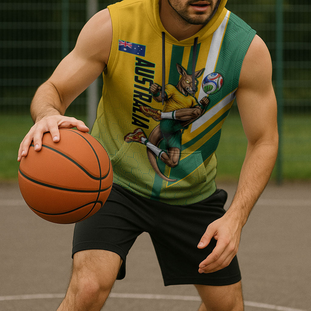 Personalized Australia Soccer Kangaroo Sleeveless Hoodie Australia Flag Athletic Mascot Boxing Kangaroo