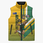 Personalized Australia Soccer Kangaroo Sleeveless Puffer Jacket Australia Flag Athletic Mascot Boxing Kangaroo