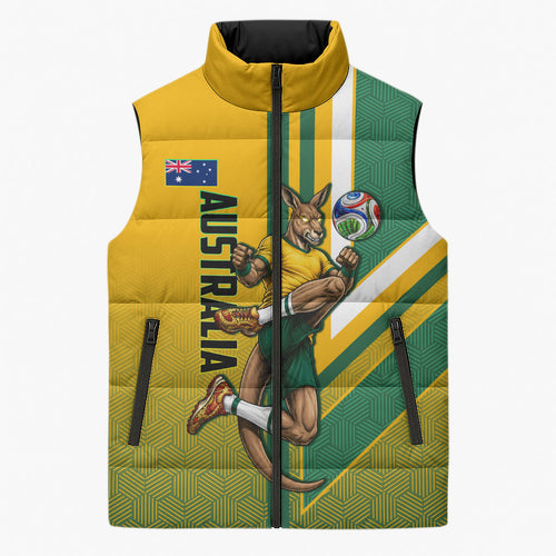 Personalized Australia Soccer Kangaroo Sleeveless Puffer Jacket Australia Flag Athletic Mascot Boxing Kangaroo
