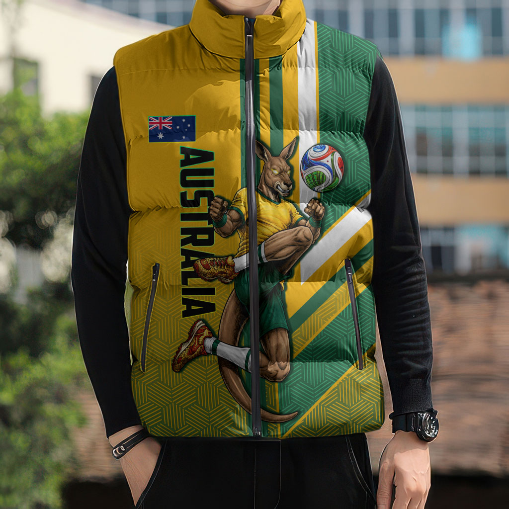 Personalized Australia Soccer Kangaroo Sleeveless Puffer Jacket Australia Flag Athletic Mascot Boxing Kangaroo