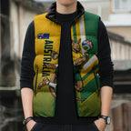 Personalized Australia Soccer Kangaroo Sleeveless Puffer Jacket Australia Flag Athletic Mascot Boxing Kangaroo