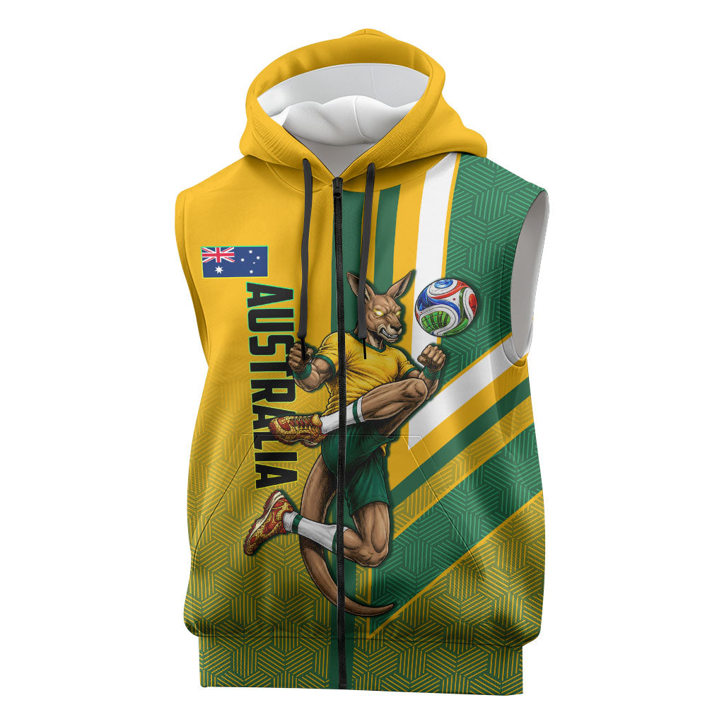 Personalized Australia Soccer Kangaroo Sleeveless Zip Hoodie Australia Flag Athletic Mascot Boxing Kangaroo