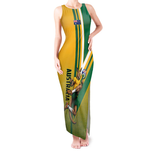 Personalized Australia Soccer Kangaroo Tank Maxi Dress Australia Flag Athletic Mascot Boxing Kangaroo