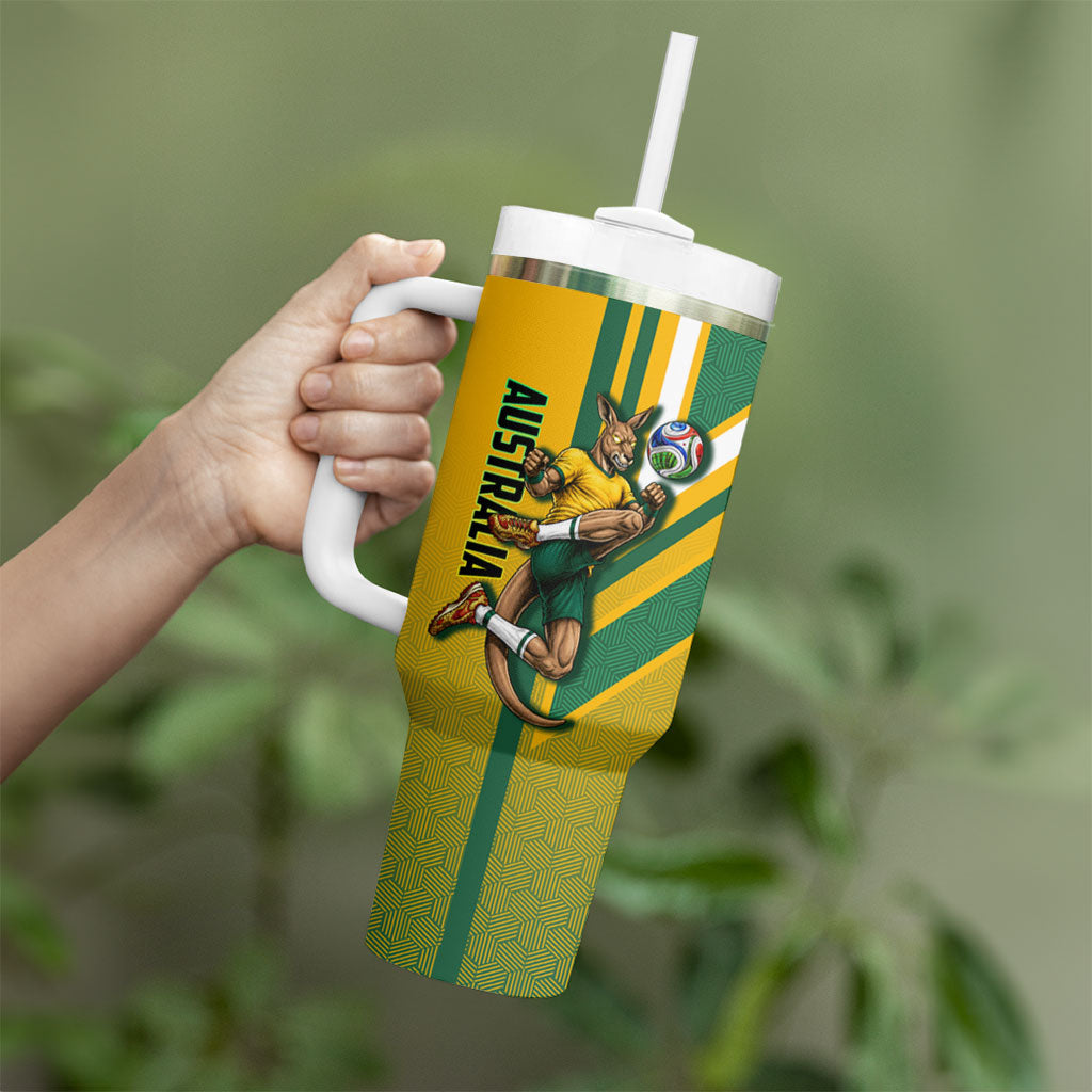 Personalized Australia Soccer Kangaroo Tumbler With Handle Australia Flag Athletic Mascot Boxing Kangaroo