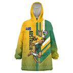Personalized Australia Soccer Kangaroo Wearable Blanket Hoodie Australia Flag Athletic Mascot Boxing Kangaroo