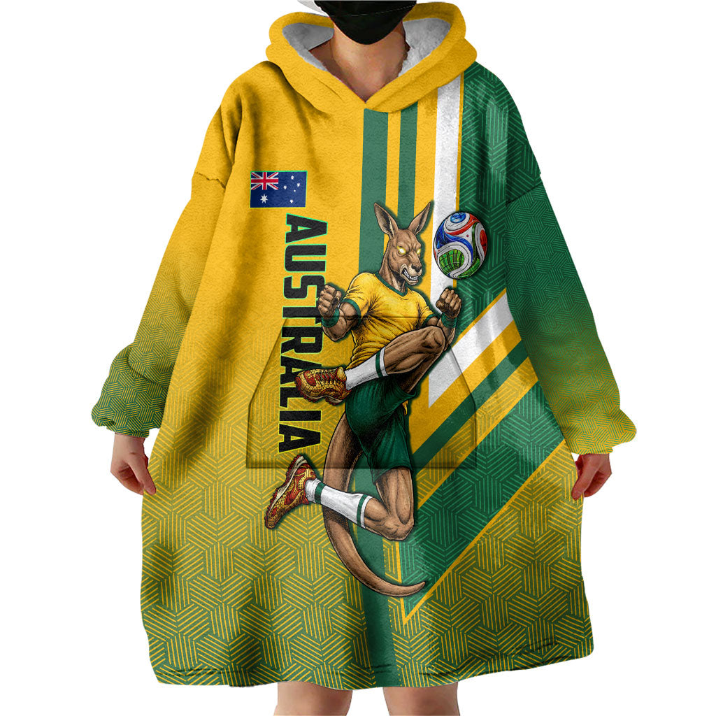 Personalized Australia Soccer Kangaroo Wearable Blanket Hoodie Australia Flag Athletic Mascot Boxing Kangaroo