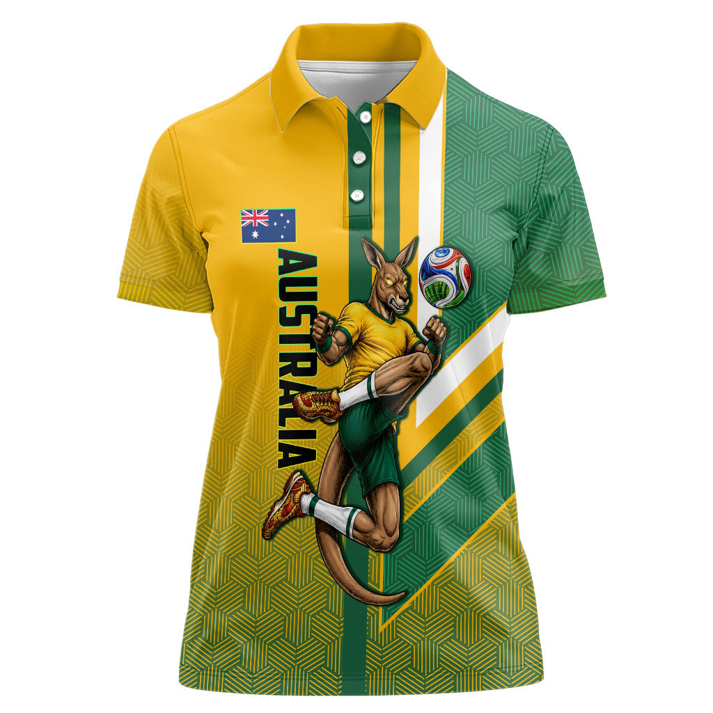 Personalized Australia Soccer Kangaroo Women Polo Shirt Australia Flag Athletic Mascot Boxing Kangaroo