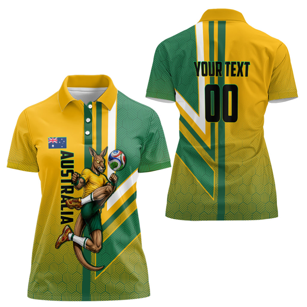 Personalized Australia Soccer Kangaroo Women Polo Shirt Australia Flag Athletic Mascot Boxing Kangaroo