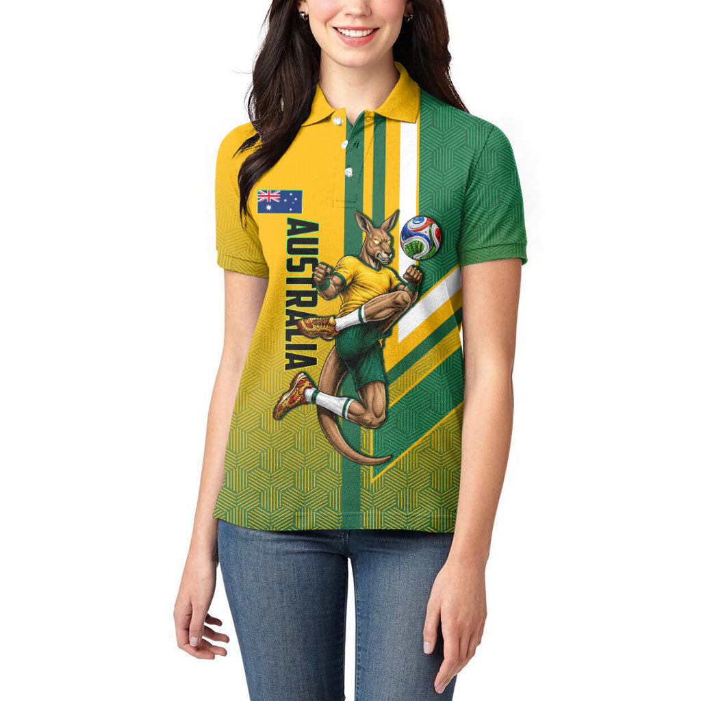 Personalized Australia Soccer Kangaroo Women Polo Shirt Australia Flag Athletic Mascot Boxing Kangaroo