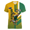 Personalized Australia Soccer Kangaroo Women V-Neck T-Shirt Australia Flag Athletic Mascot Boxing Kangaroo