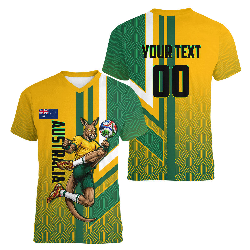 Personalized Australia Soccer Kangaroo Women V-Neck T-Shirt Australia Flag Athletic Mascot Boxing Kangaroo