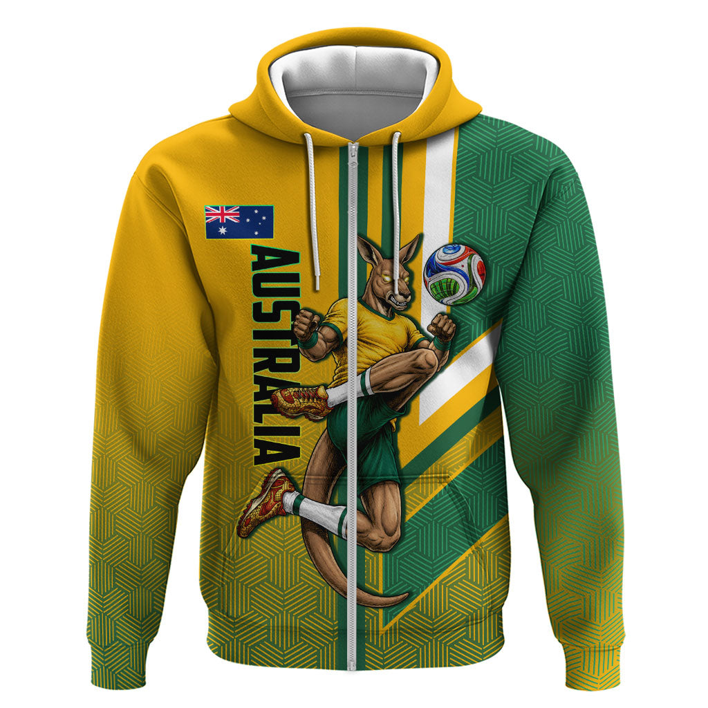 Personalized Australia Soccer Kangaroo Zip Hoodie Australia Flag Athletic Mascot Boxing Kangaroo
