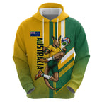Personalized Australia Soccer Kangaroo Zip Hoodie Australia Flag Athletic Mascot Boxing Kangaroo