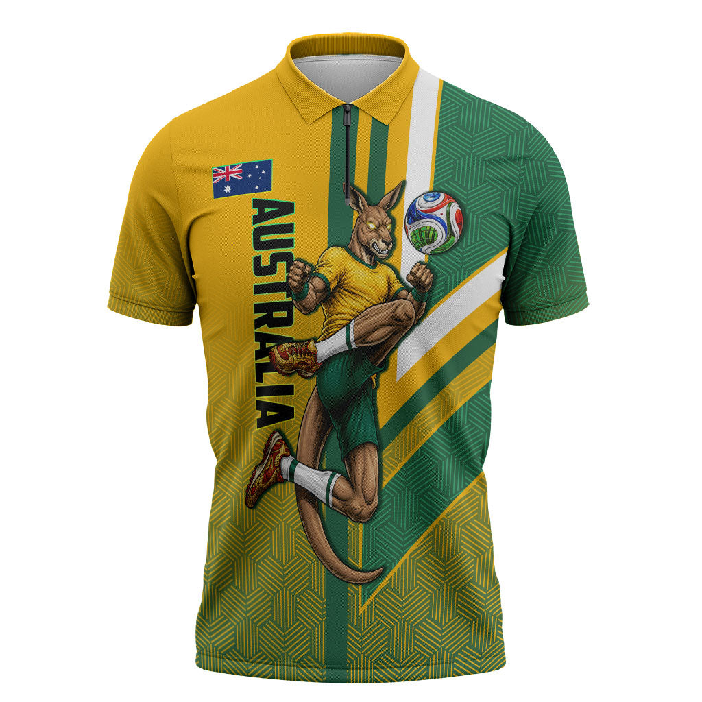 Personalized Australia Soccer Kangaroo Zipper Polo Shirt Australia Flag Athletic Mascot Boxing Kangaroo