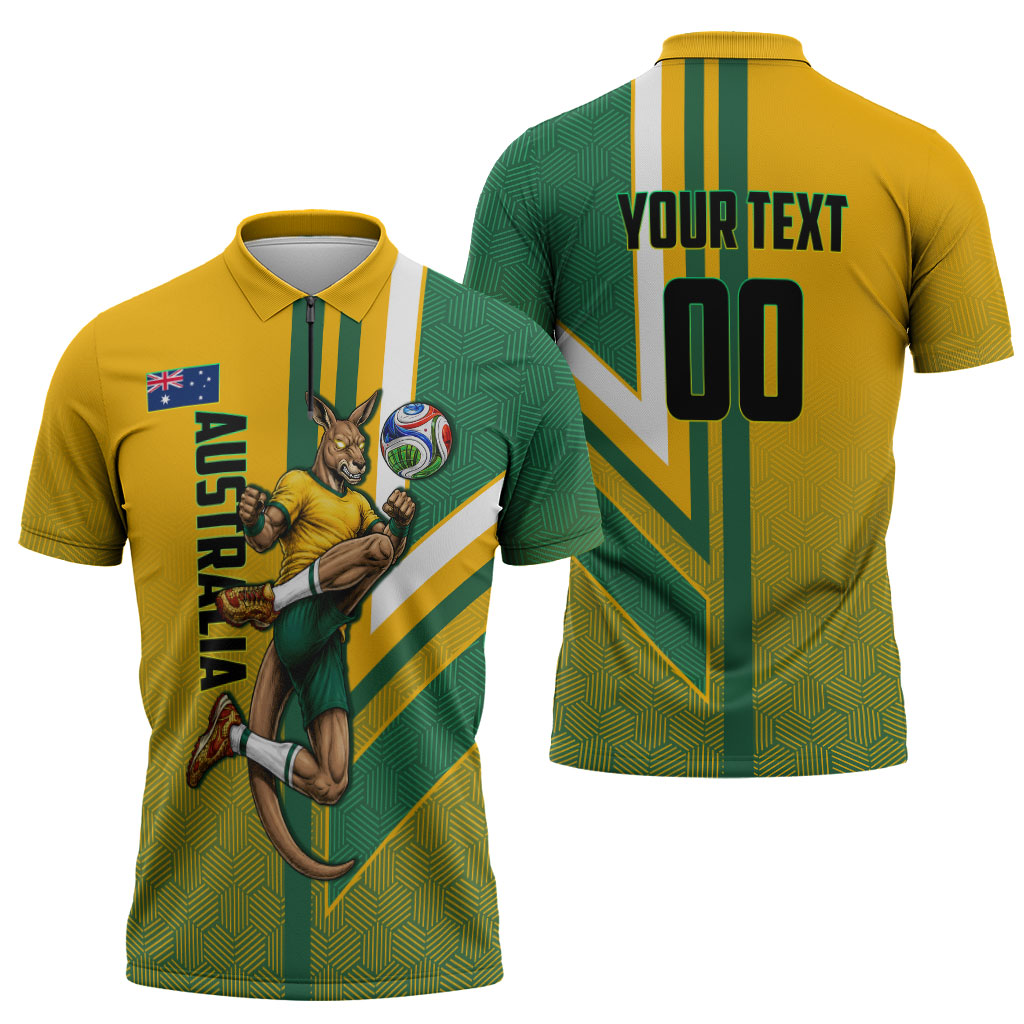 Personalized Australia Soccer Kangaroo Zipper Polo Shirt Australia Flag Athletic Mascot Boxing Kangaroo