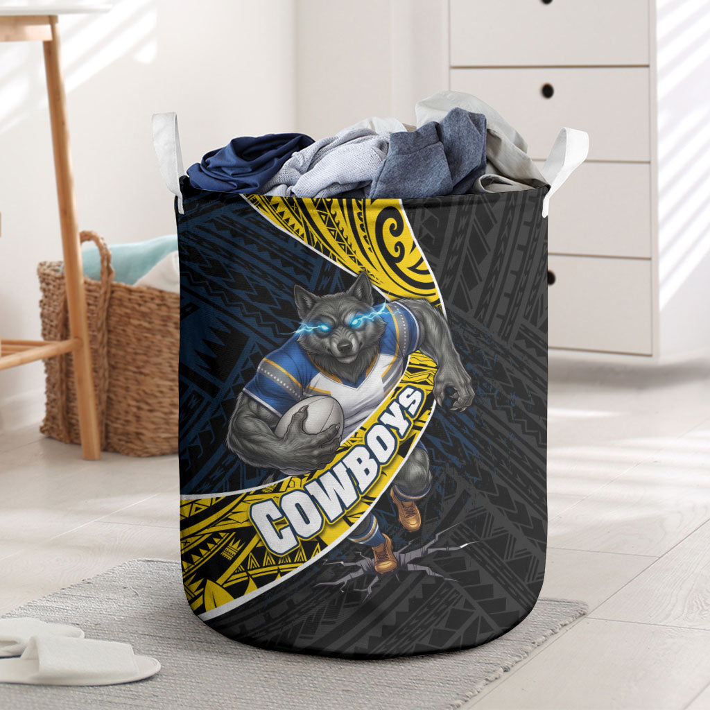 North Queensland Cowboys Rugby Laundry Basket Tribal Polynesian Power Art - Lightning Mascot