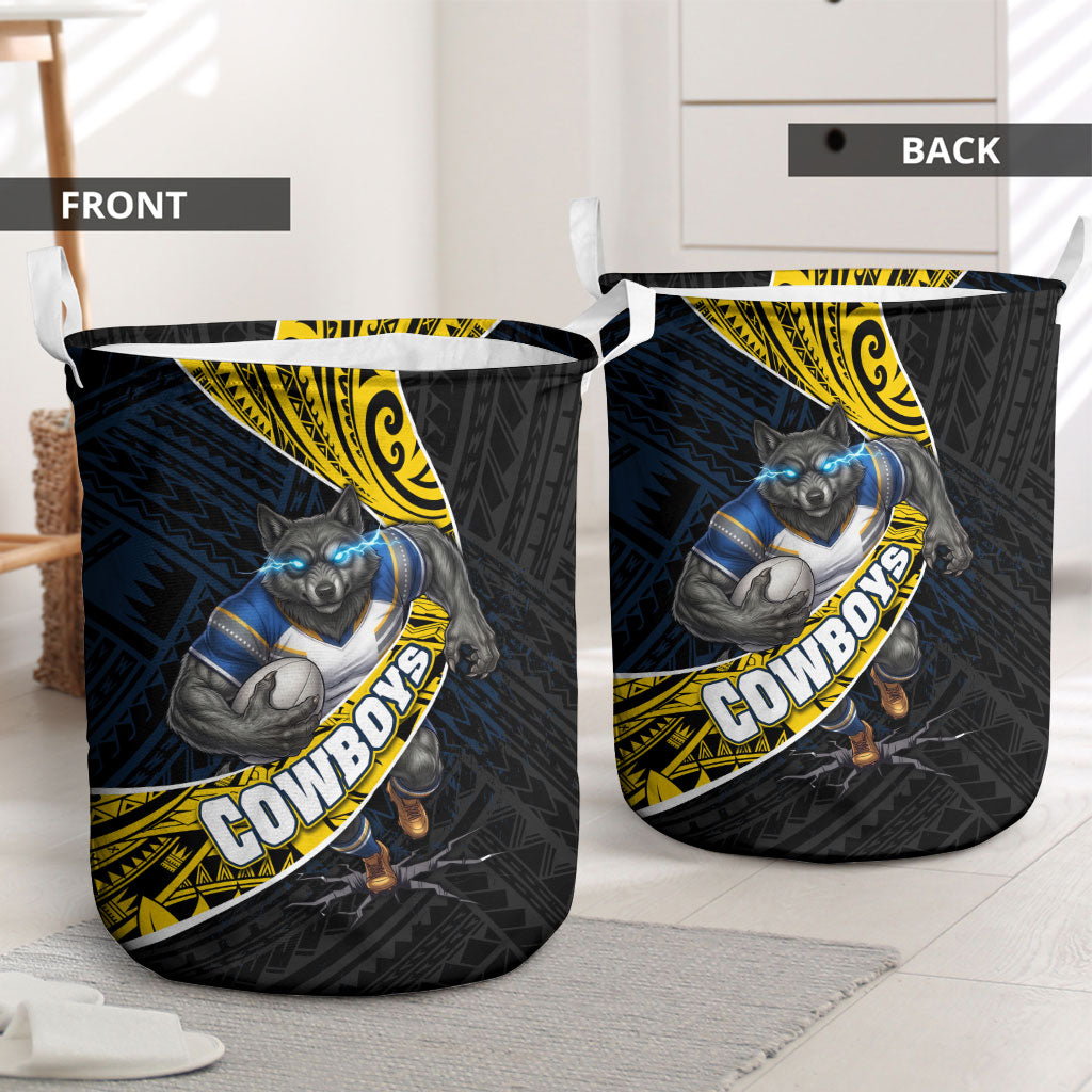 North Queensland Cowboys Rugby Laundry Basket Tribal Polynesian Power Art - Lightning Mascot