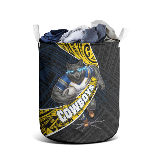 North Queensland Cowboys Rugby Laundry Basket Tribal Polynesian Power Art - Lightning Mascot