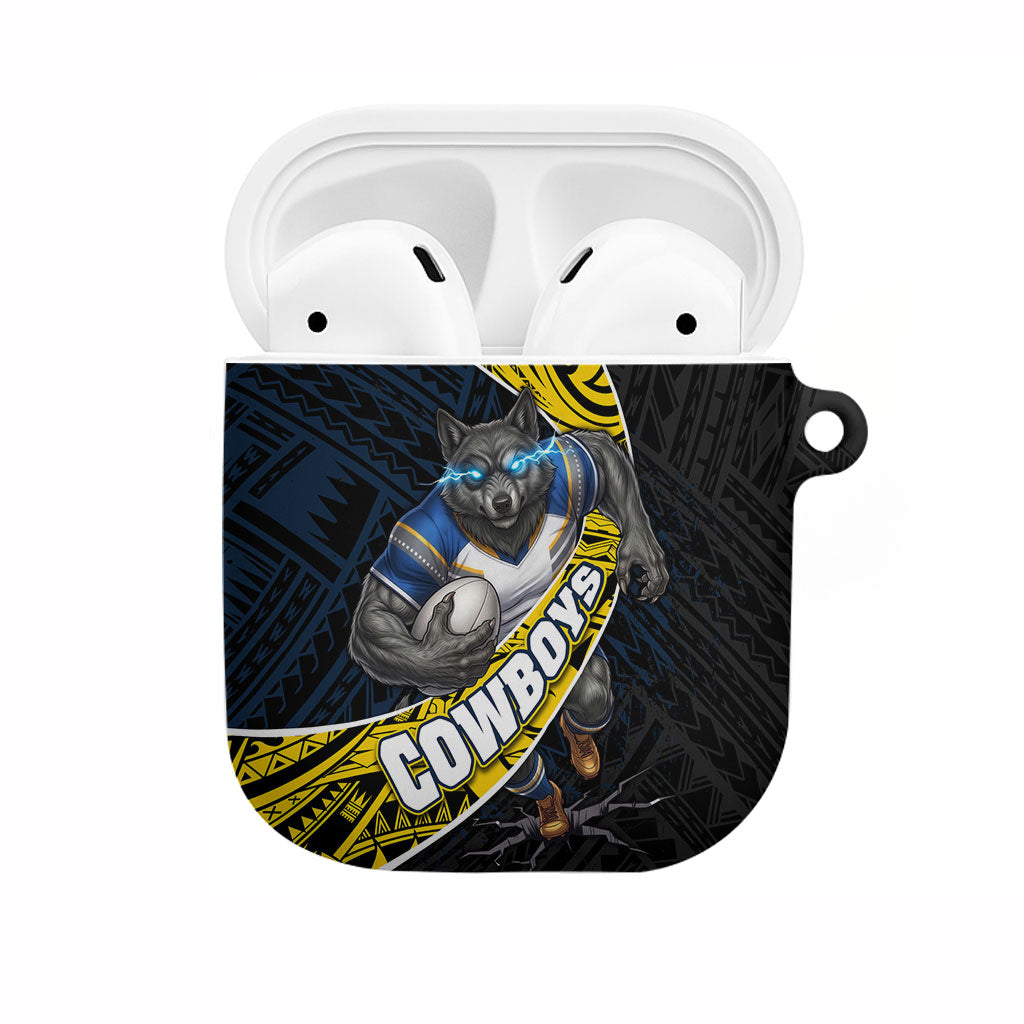 North Queensland Cowboys Rugby AirPods Case Tribal Polynesian Power Art - Lightning Mascot