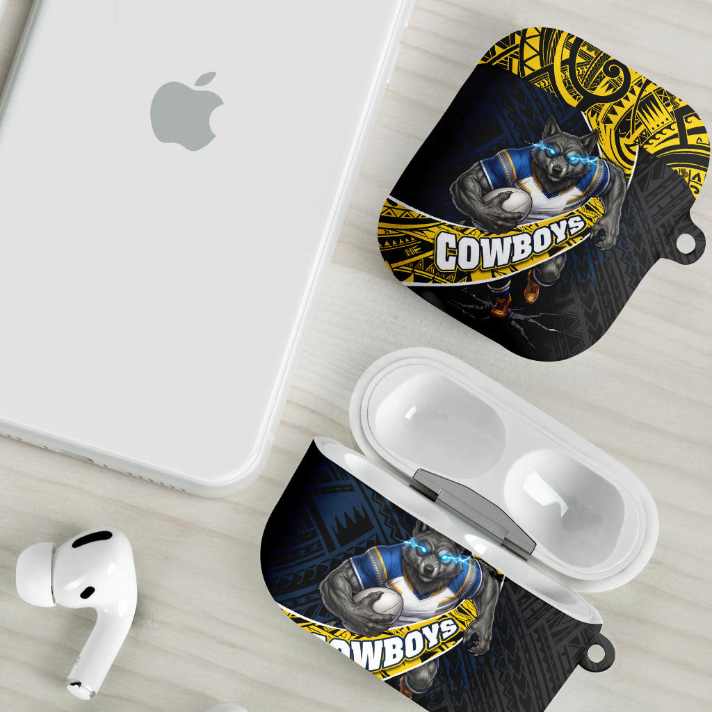 North Queensland Cowboys Rugby AirPods Case Tribal Polynesian Power Art - Lightning Mascot