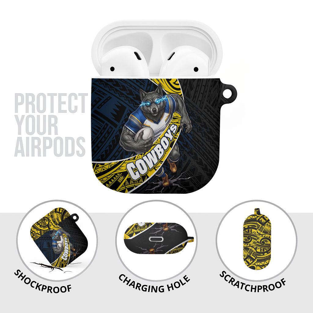 North Queensland Cowboys Rugby AirPods Case Tribal Polynesian Power Art - Lightning Mascot