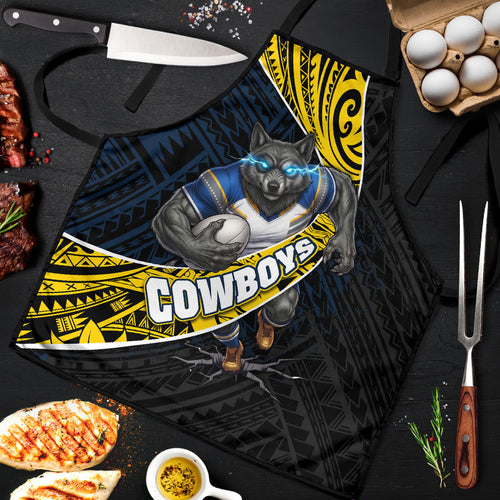 North Queensland Cowboys Rugby Apron Tribal Polynesian Power Art - Lightning Mascot
