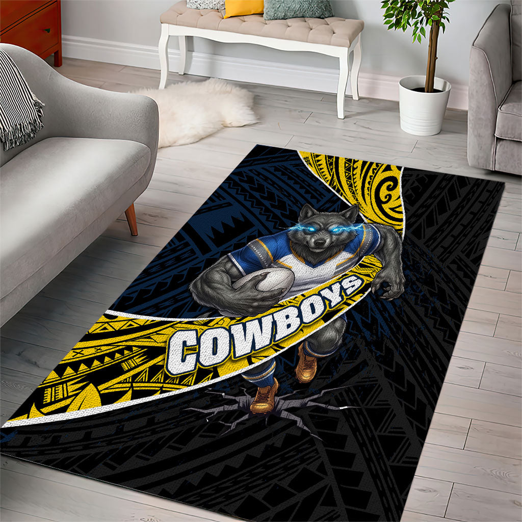 North Queensland Cowboys Rugby Area Rug Tribal Polynesian Power Art - Lightning Mascot