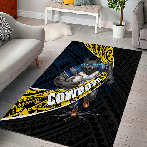 North Queensland Cowboys Rugby Area Rug Tribal Polynesian Power Art - Lightning Mascot