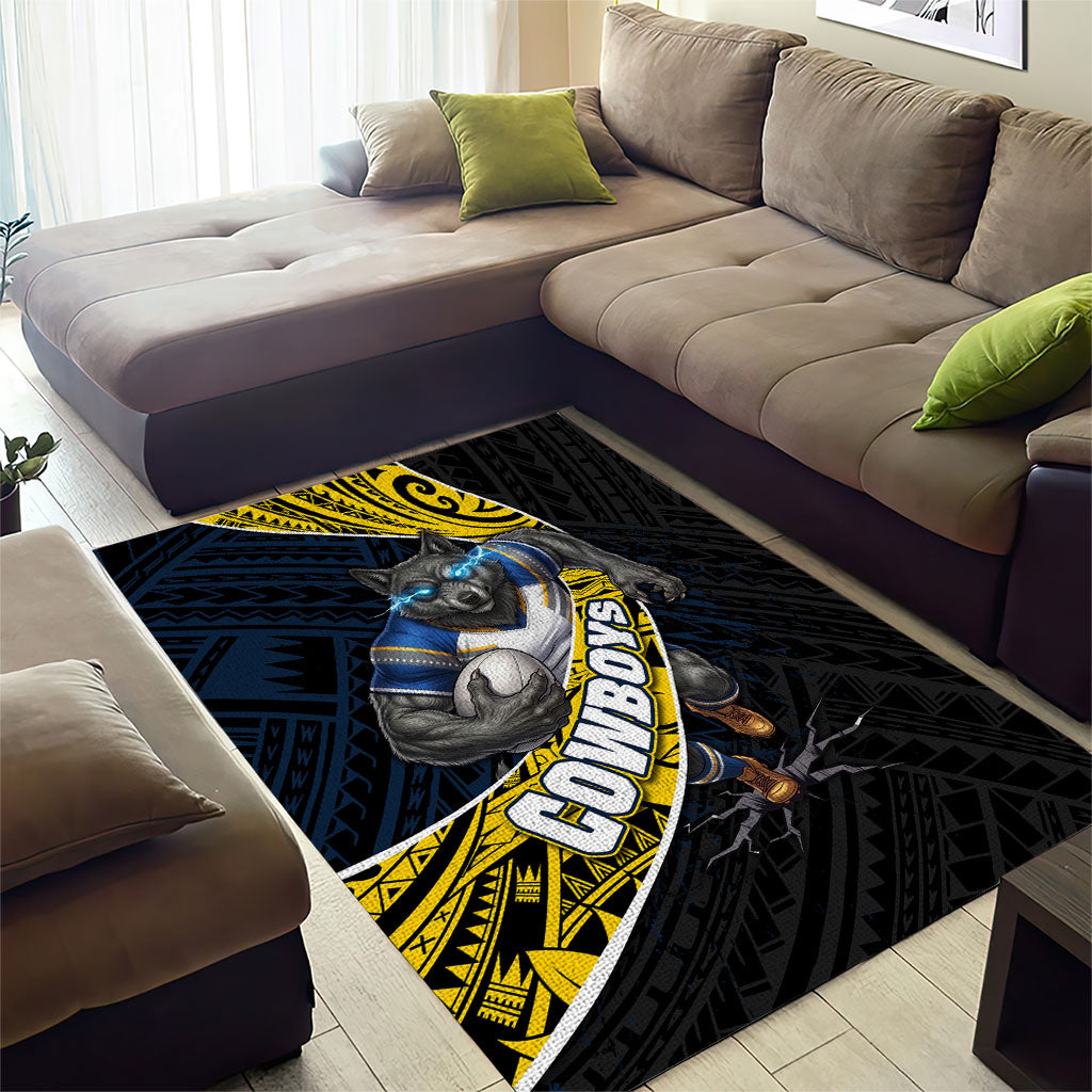 North Queensland Cowboys Rugby Area Rug Tribal Polynesian Power Art - Lightning Mascot