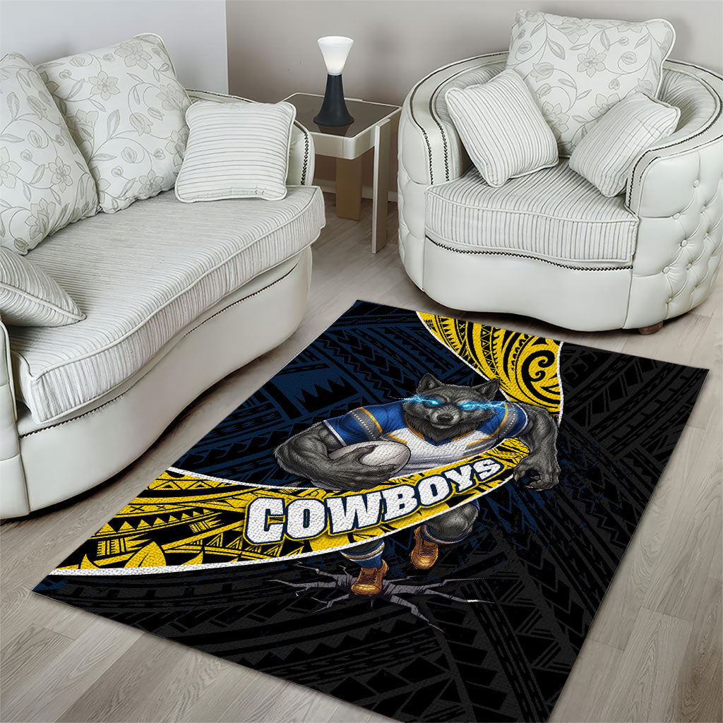 North Queensland Cowboys Rugby Area Rug Tribal Polynesian Power Art - Lightning Mascot
