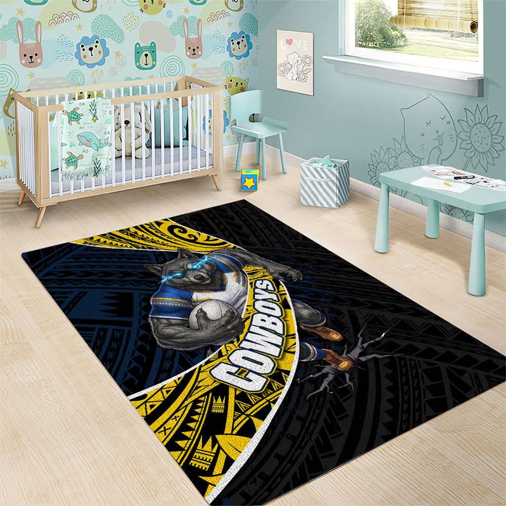 North Queensland Cowboys Rugby Area Rug Tribal Polynesian Power Art - Lightning Mascot
