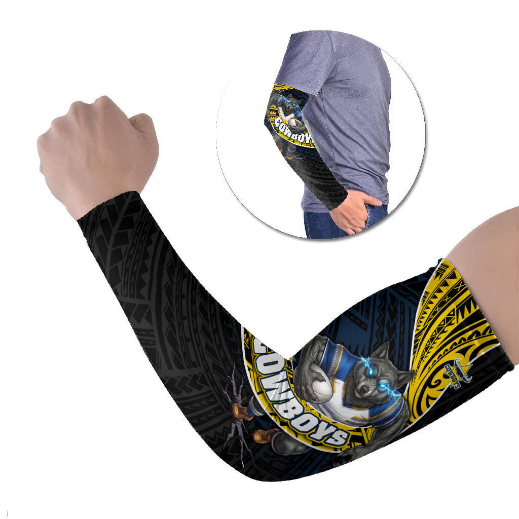 North Queensland Cowboys Rugby Arm Sleeves Tribal Polynesian Power Art - Lightning Mascot